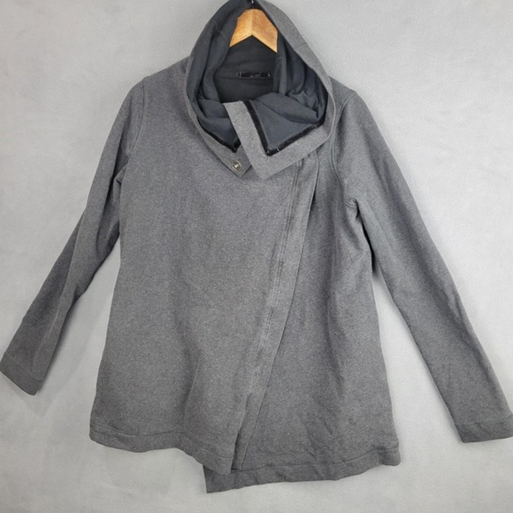 Lululemon Gratitude Wrap Womens 8 Gray Funnel Neck Snap Hoodie‎ Longline Jacket
